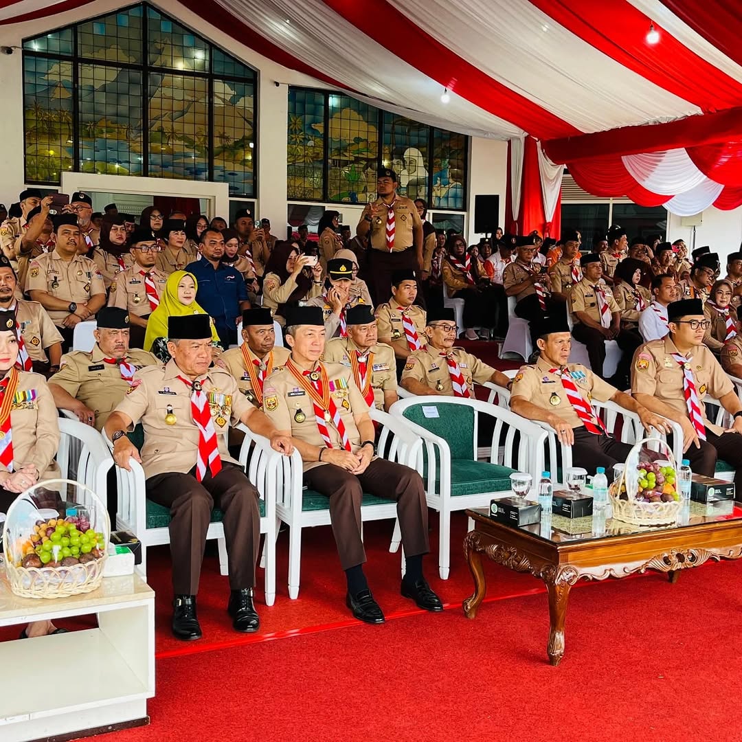 Kegiatan Upacara Peringatan Hari Ulang Tahun (HUT) Pramuka ke-64 yang digelar di Lapangan Tegar Beriman, Cibinong, Kamis (21/8/25).