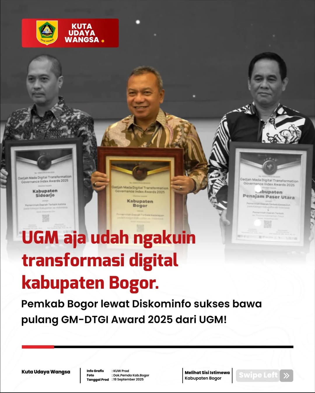 Kabupaten Bogor makin mantap dalam transformasi digital! Lewat kinerja Diskominfo, Pemkab Bogor berhasil bawa pulang GM–DTGI Award 2025 dari UGM.