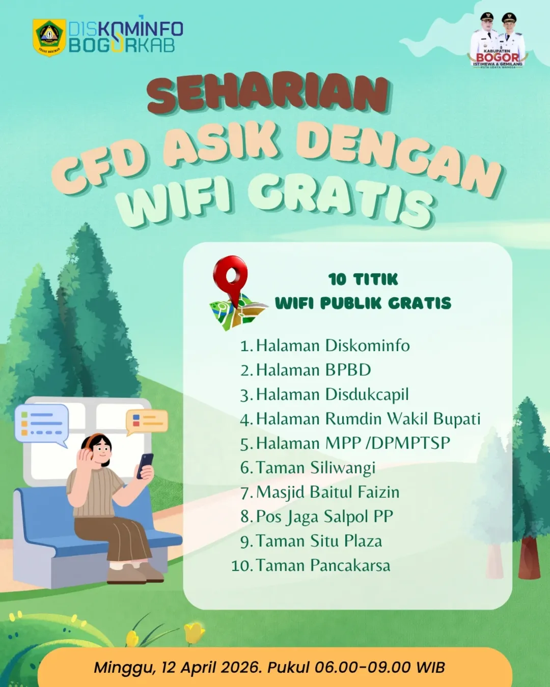 Diskominfo Hadirkan WiFi Gratis di 10 Titik CFD Tegar Beriman