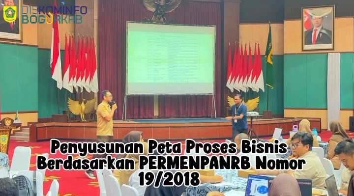 menjadi narasumber dalam kegiatan Penyusunan Peta Proses Bisnis Berdasarkan PermenPANRB Nomor 19/2018, yang berlangsung di Gedung Tegar Beriman Kabupaten Bogor,