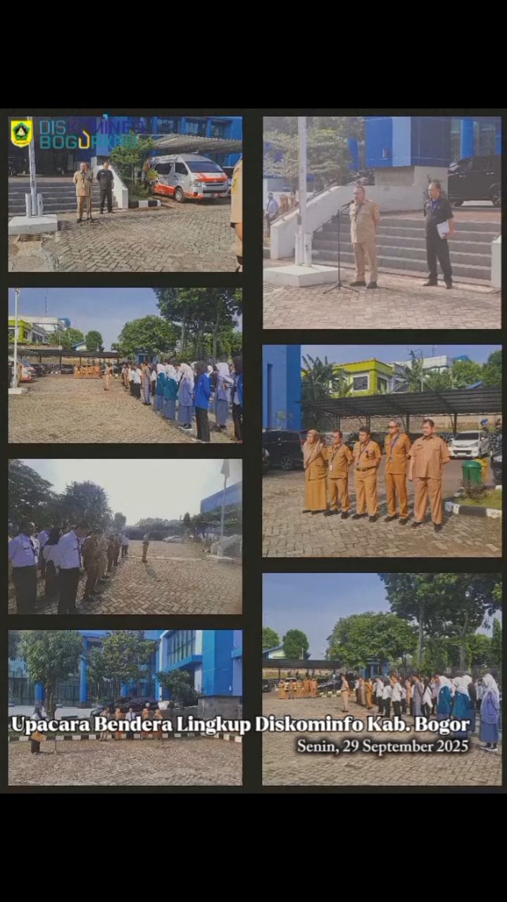 Kepala Dinas Komunikasi dan Informatika Kabupaten Bogo, Bambang Widodo Tawekal memimpin apel pagi yang rutin dilaksanakan setiap hari Senin di halaman kantor Diskominfo Kabupaten Bogor